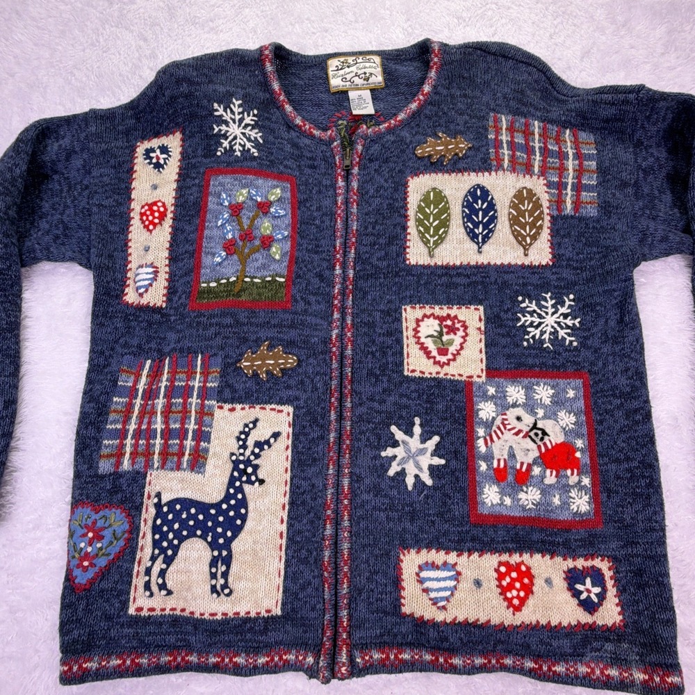 Vintage Heirloom Collectibles Cardigan Sweater Womens Medium Christmas Full Zip‎ - Picture 2 of 6